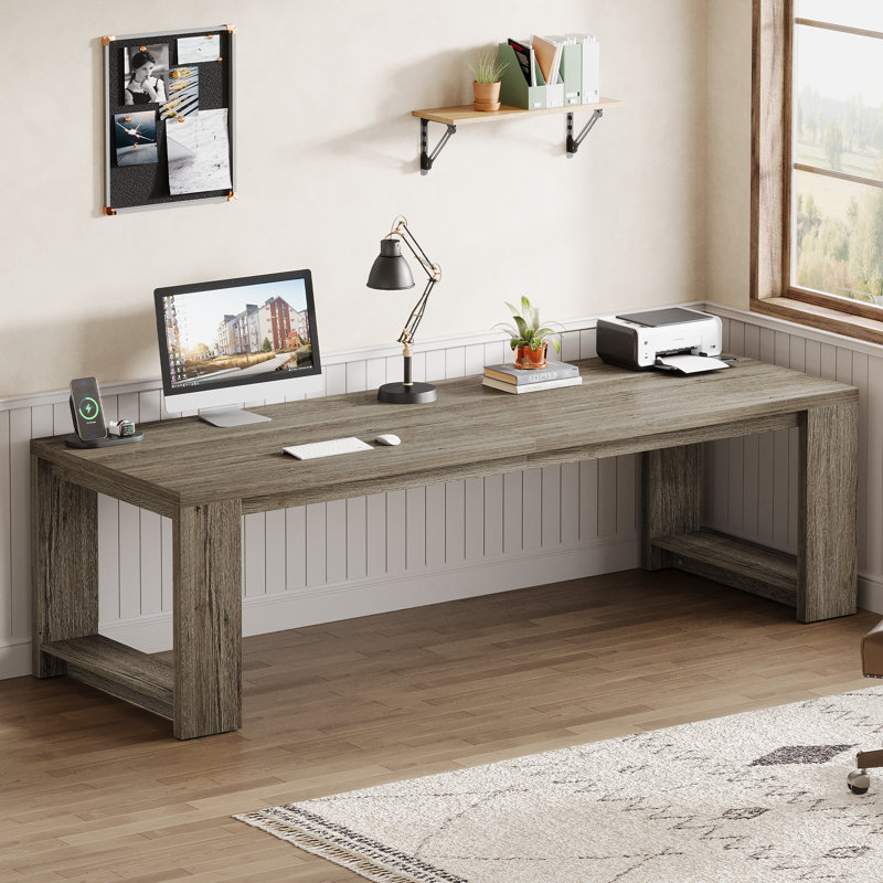 Fredis 86.6" W 2-Person Computer Desk, Gray