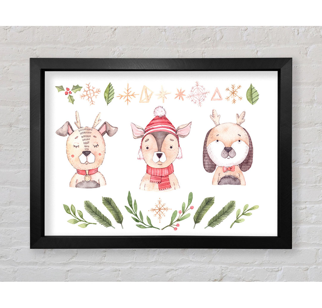 Three Woodlands Animals At Christmas - Einzelne Bilderrahmen Kunstdrucke