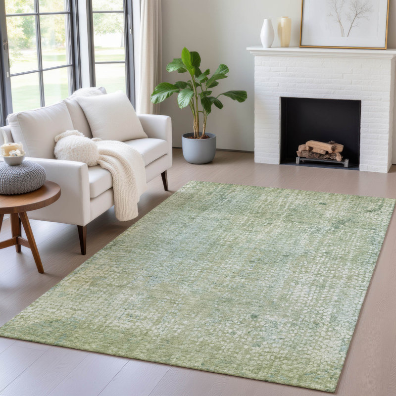 Tapis vert intérieur / extérieur lavable à la machine Xhevrie, Rectangle 10 pi x 14 pi