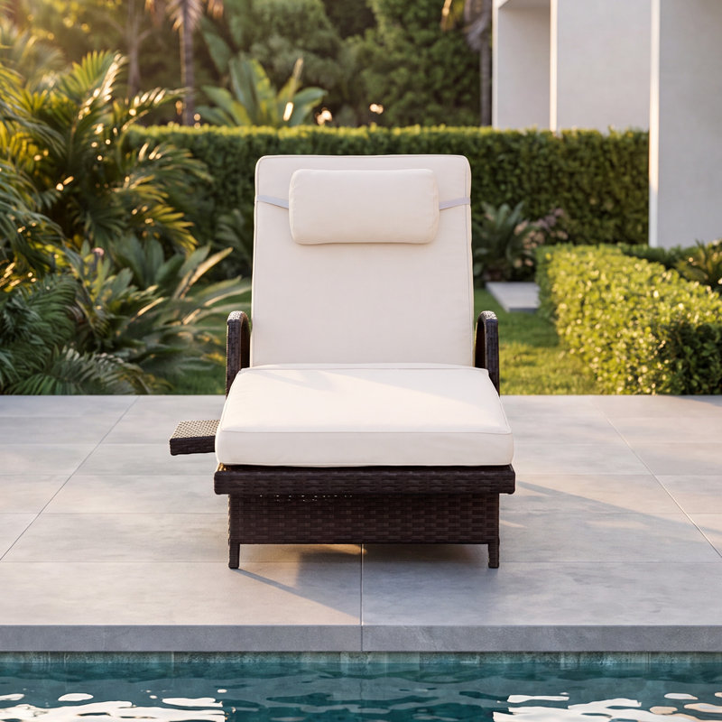 Ensemble de chaises longues d'extérieur en osier 2 pièces, chaises longues de piscine résistantes aux intempéries pour la piscine, la cour, la terrasse