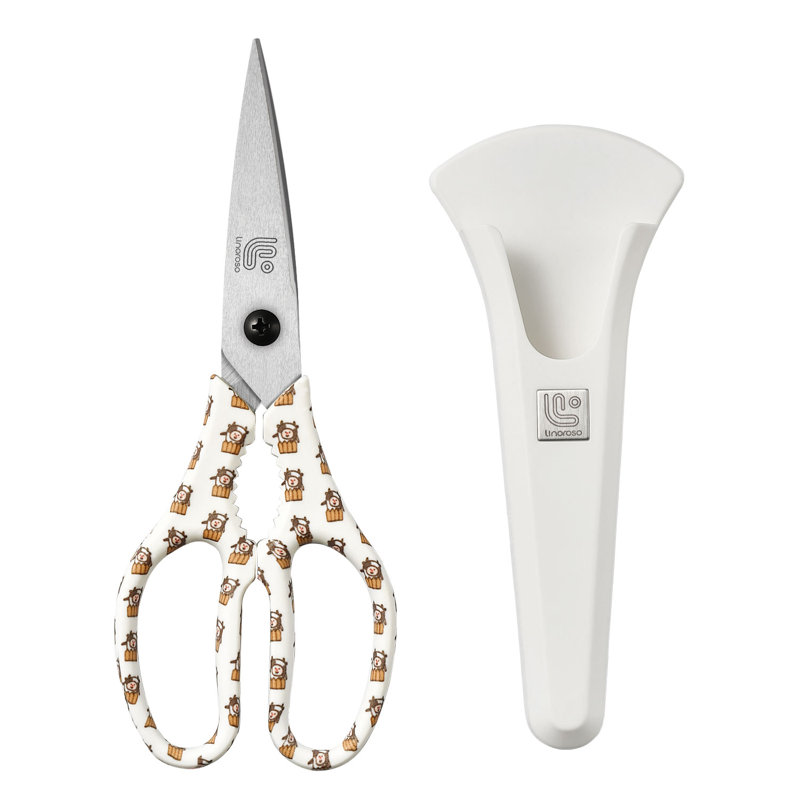 Ciseaux de cuisine robustes avec support magnétique Linoroso, Blanc / Poussin