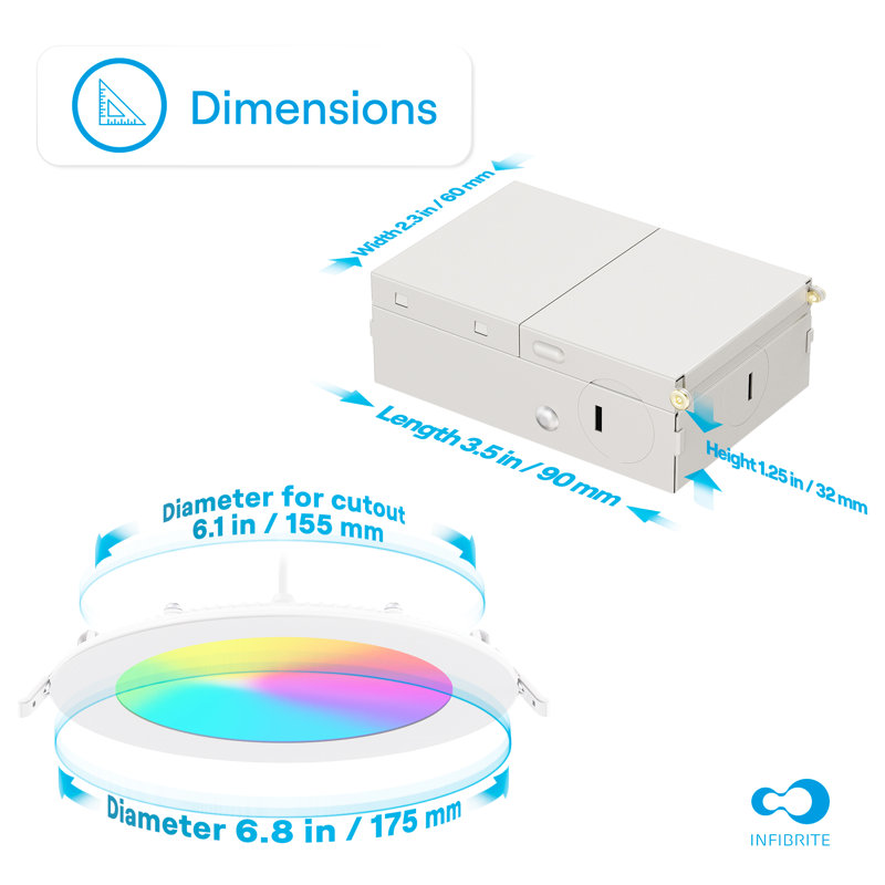 6 po mince DEL intelligente encastrée, 12 W, blanc réglable RVB, à intensité variable, compatible Wi-Fi