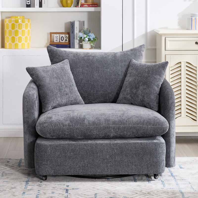 46" Oversized Swivel Chair Upholstered Deep Seat Accent Chair With 2 Pillows Suitable For Living Room, Bedroom, Lounge, Office