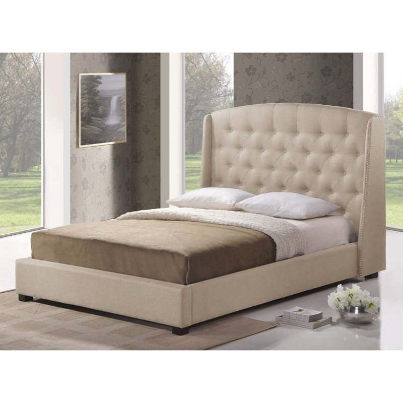 Murakami Upholstered Wingback Bed, Queen, Light Beige