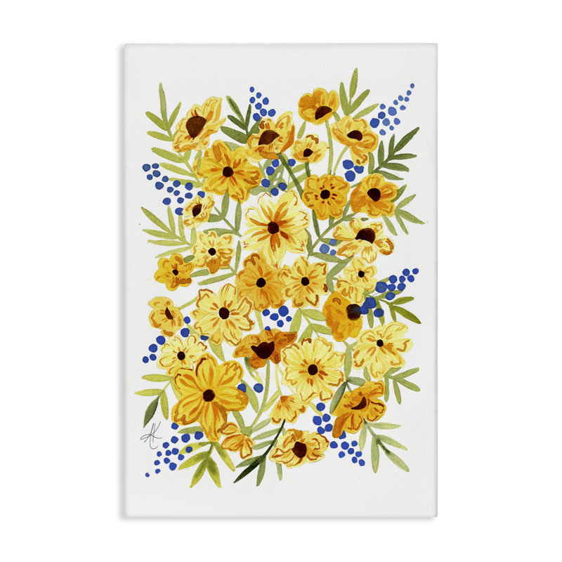 «Yellow Cosmos & Berries», art mural sur toile par Alexandria Gilbert Kincaid, H 36 po x l 24 po