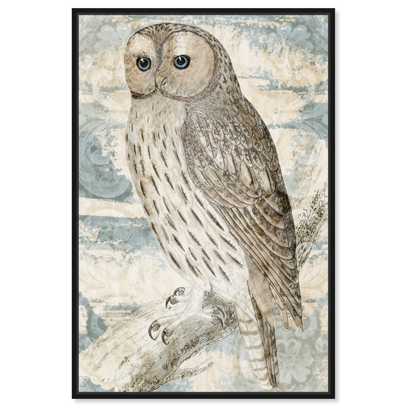 Animaux, hibou rétro, brun traditionnel sur toile, impression, Cadre noir, H 54 po x l 36 po x P 1,5 po