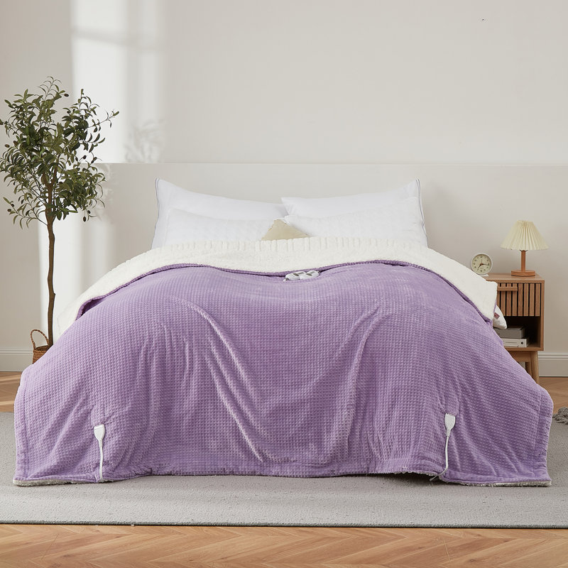 Couverture électrique à chauffage rapide pour lit très grand 90 po x 100 po - double contrôle, 4 niveaux de chaleur, arrêt automatique 10 heures, mauve, 90 x 100 po