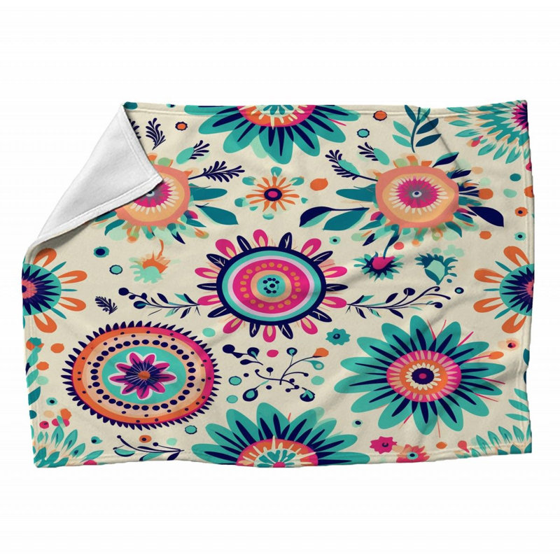 Jeté , L 80 po x l 60 po, Multicolore blanc / bleu, Floral