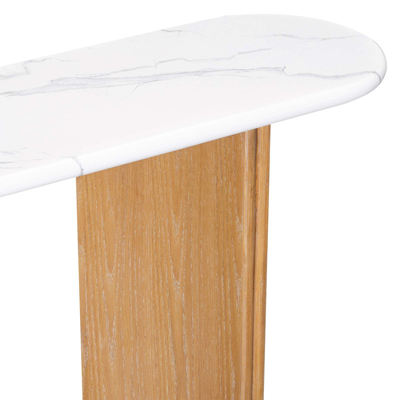 Console rustique étroite avec plateau ovale et pieds courbés, Naturel