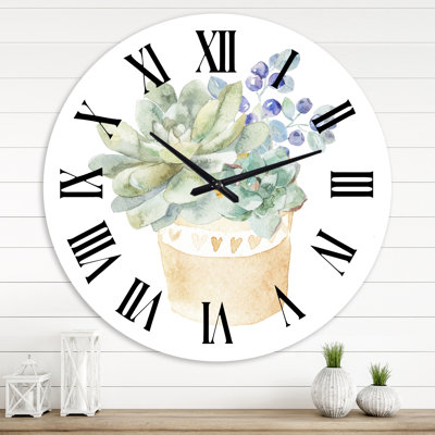 Succulent Flower In Terracotta Pot II - Horloge murale traditionnelle