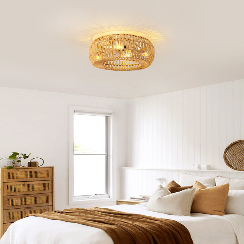 Ventilateur de plafond en rotin à 7 pales de 20 po avec télécommande et ensemble d'éclairage inclus Hayne