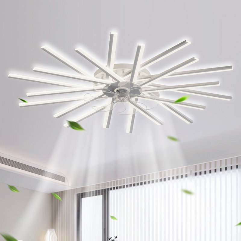 Dimmable and Timing 6 Gear Wind Speeds LED Modern Ceiling Fan Light with Remote/APP Control, White