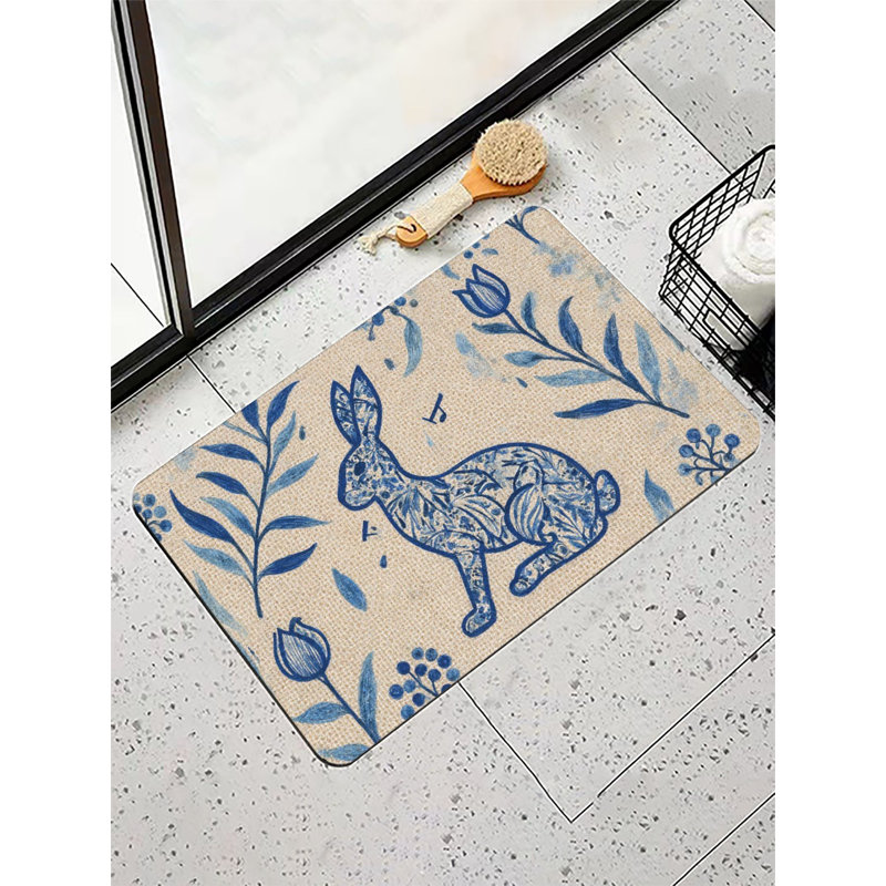 Tapis de bain Blue Floral Bunny, 36 po x 24 po