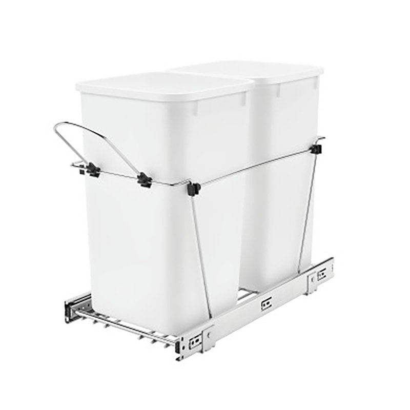 White Double 27 Quart Pull-Out Kitchen Trash Bin