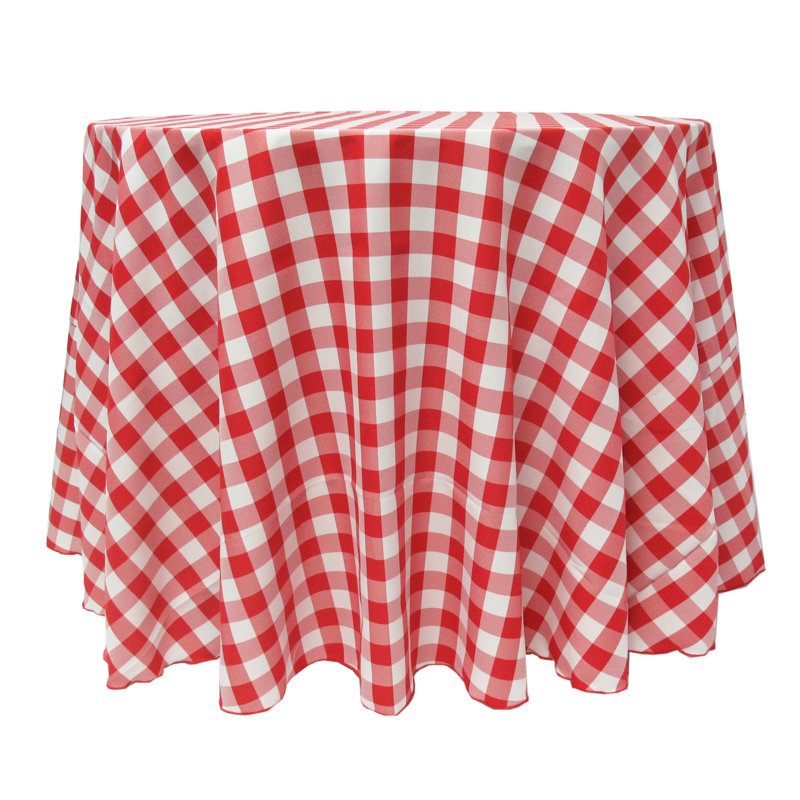 Gracie Oaks - Round Polyester Gingham Checkered Tablecloth, 60" x 60", Red/White, 1