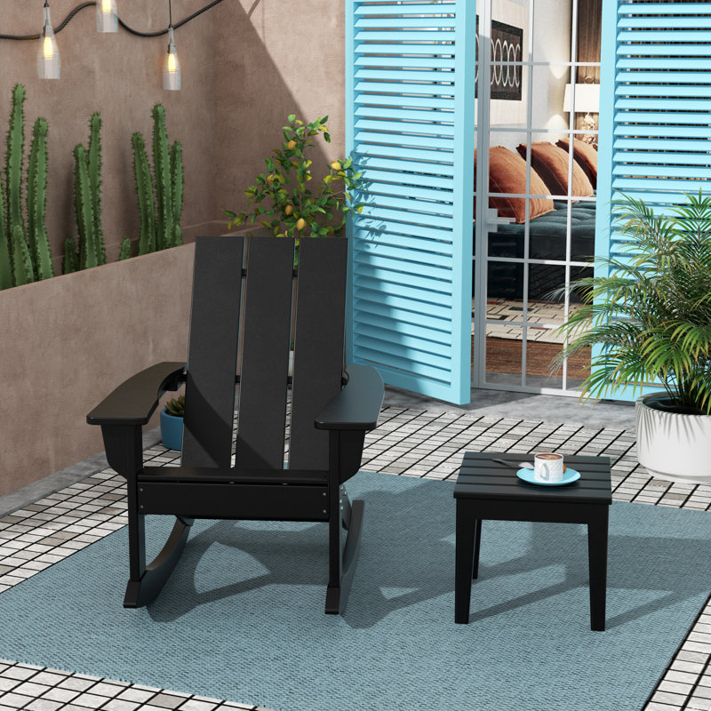 Chaise berçante et table d'extérieur en plastique PEHD Joubert, Noir