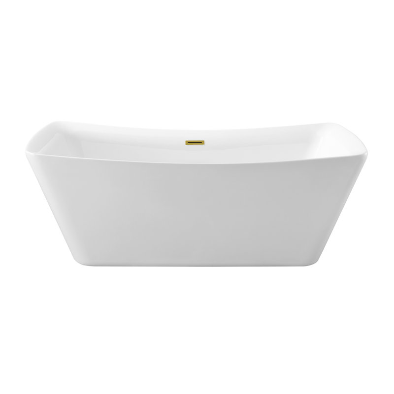 70" Streamline Freestanding Soaking Acrylic Bathtub With Drain and Bamboo Tray, Polished Gold