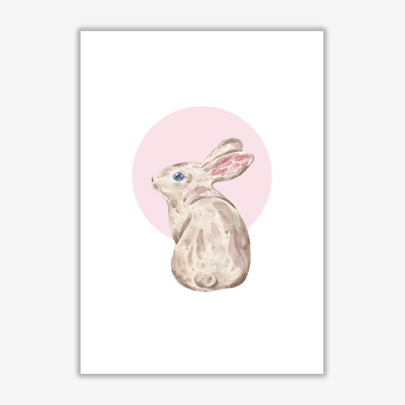 Watercolour Bunny With Pink Circle - Painting, No Frame, 30 cm H x 21 cm W x 1 cm D