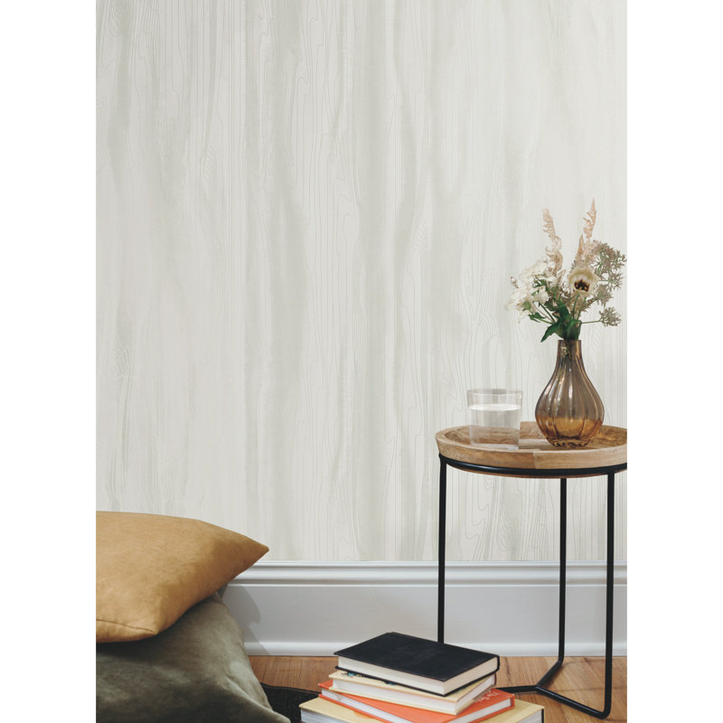 Fantasy Faux Bois Wood & Shiplap Wallpaper Roll by Candice Olson, White/Pearl