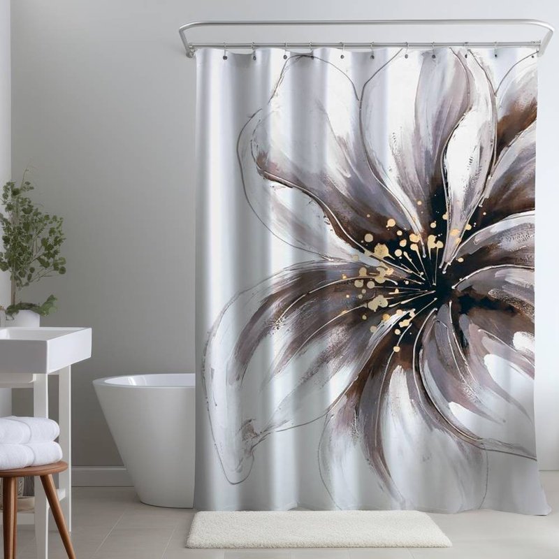 Floral – Polyester Shower Curtain, Dye Sublimation Print, 71" W × 74" L