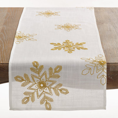 Chemin de table de Noël avec flocons de neige brodés - Décoration de table élégante pour les fêtes