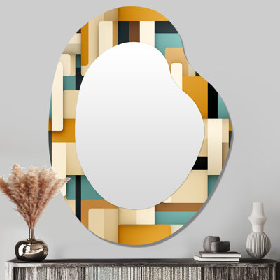 Abstrait blocs taupe Blockchain - miroir mural géométrique asymétrique, miroir décoratif de forme irrégulière moderne, impression d'art en métal