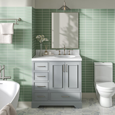 Ensemble de meuble-lavabo simple 36,25 po avec plateau en quartz Abshire