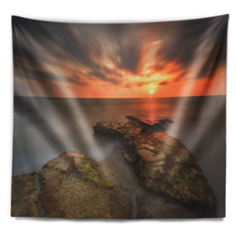 Seascape coucher de soleil à l’atlantique coast tapisserie espagne, H 78 po x l 92 po