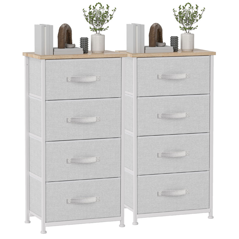  Ensemble 2 pièces | Commode à 4 tiroirs l 17,7 po avec tissu respirant et structure en métal robuste, Gris