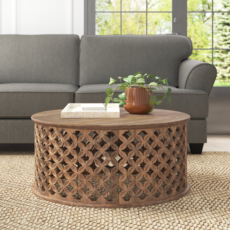 Alfi Solid Wood Drum Coffee Table, Burnt White