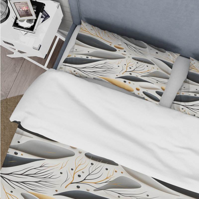 Ensemble de housse de couette Gray Minimalist Earthy Landscape I, Housse de couette pour grand lit et 2 taies décor