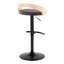 Tabouret de bar réglable avec pivot en métal noir, bois naturel et similicuir brun avec repose-pieds arrondi en T - ensemble de 3-129461281