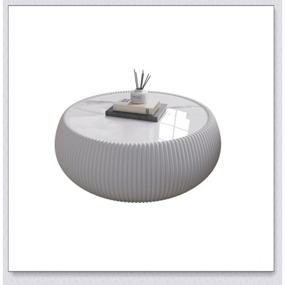 Luxurious Light Marble Top Drum Shape Leather Coffee Table For Modern Living Room Furniture