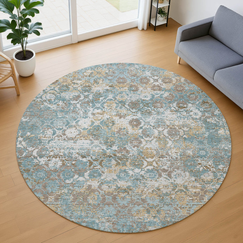 Machine Washable Indoor/Outdoor Chantille ACN2786 Modern Rug, Teal, 8' Round