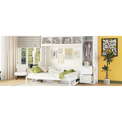Grand lit Space avec tiroirs et garde-robe - Design élégant en blanc sous la boîte de rangement pour maximiser l'espace