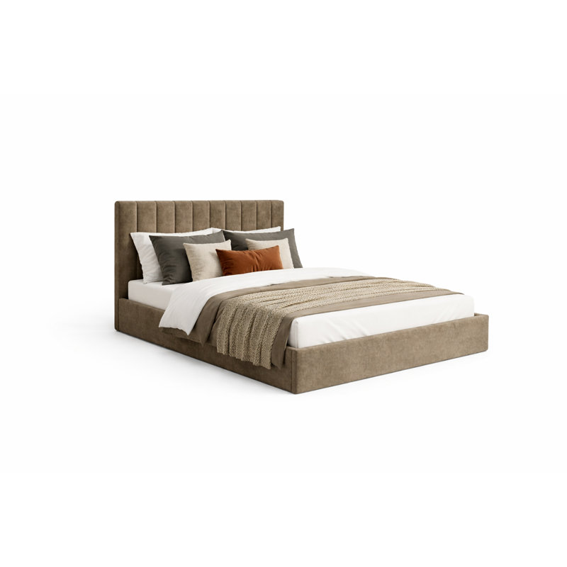 Upholstered Ottoman Storage Bed, Beige, European Kingsize (160 x 200 cm)