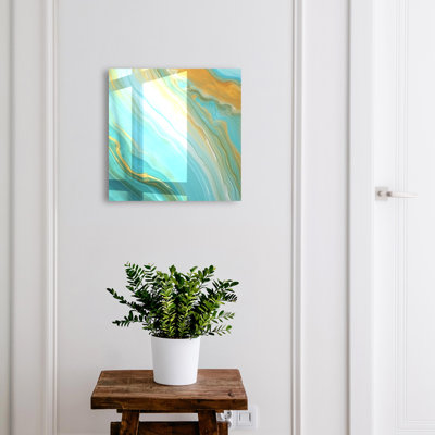 Key cabinet, Opens to the right, 30x30x5, Black, Turquoise waves with yellow accents, 