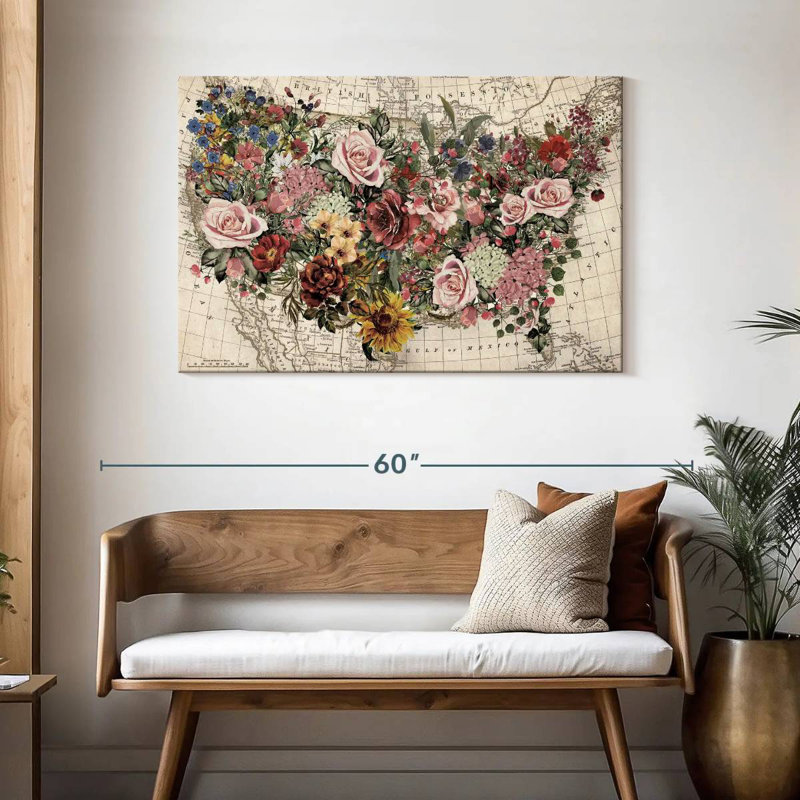 Aliaz Floral USA Map, 30" H x 45" W