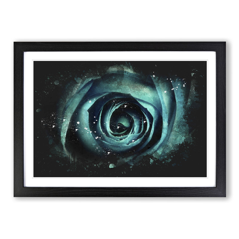 A Teal Rose - Single Picture Frame Print on MDF, Black Framed, 62cm H x 87cm W x 2cm D