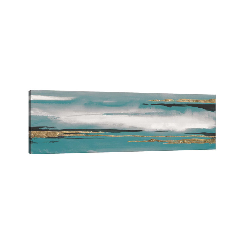Gilded Storm Teal Grey I by Chris Paschke - Wrapped Canvas Panoramic Print, 30.48 cm H x 91.44 cm W x 1.91 cm D
