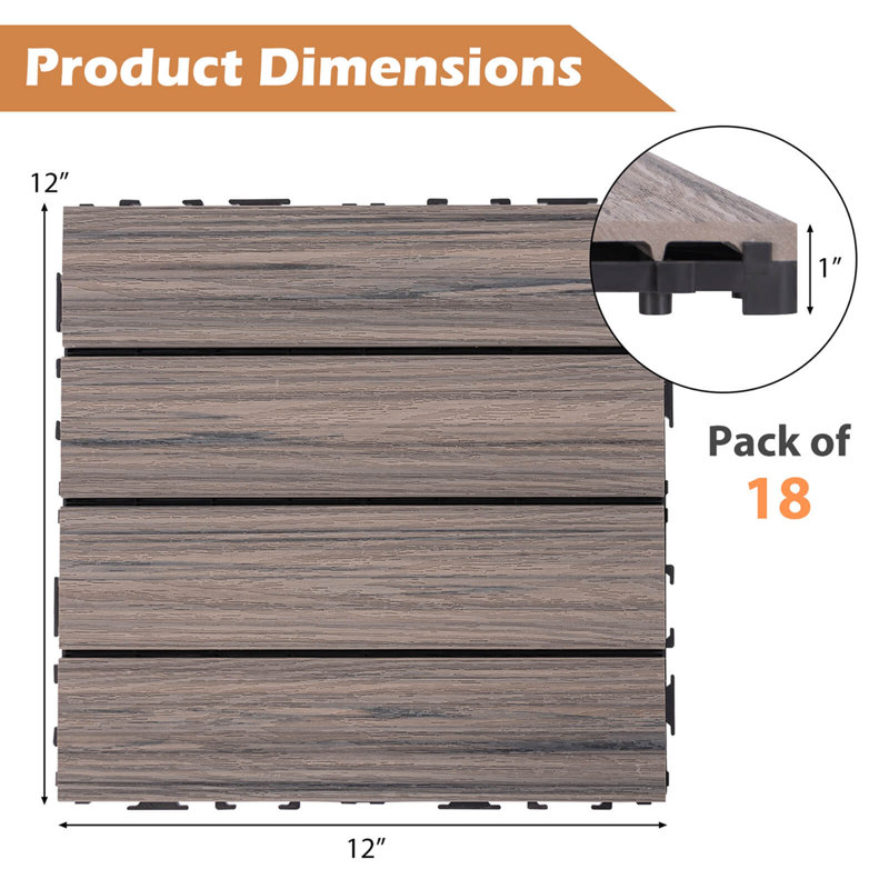 Carrelage de sol antidérapant 36 pièces Costway, Bois gris