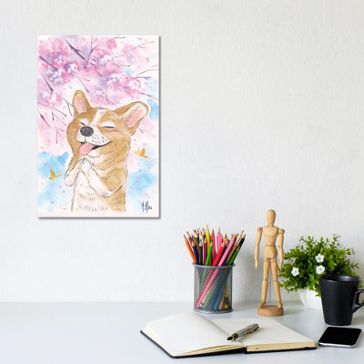 Cherry Blossom Wishes - Corgi by Martin Hsu - Painting on Canvas