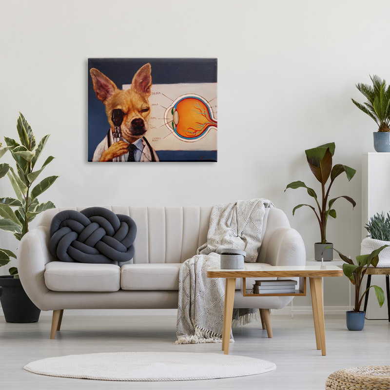 «Dog Optometrist», animal rigolo sur toile, H 30 po x l 40 po x P 1,5 po