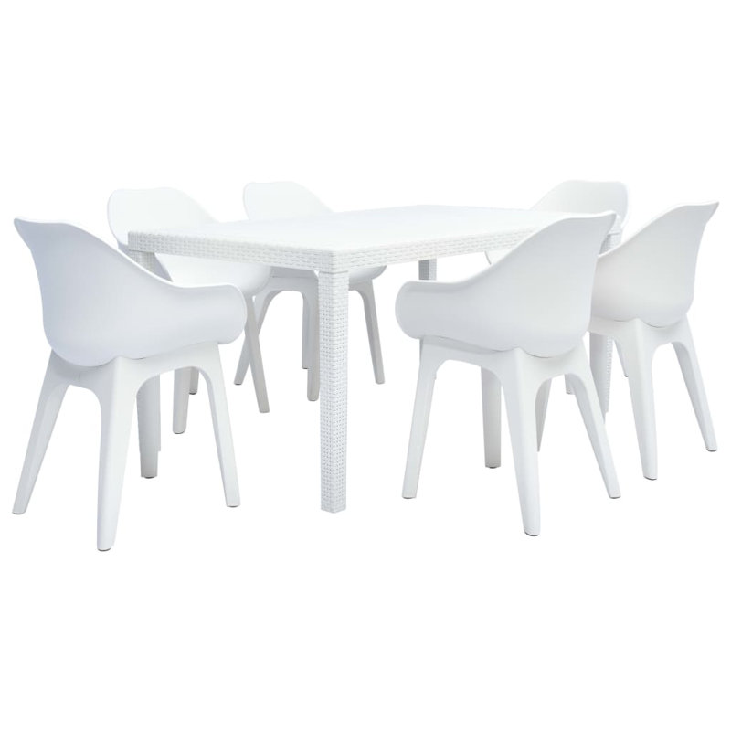 6 - Person Patio Dining Set with Rectangular Table, White