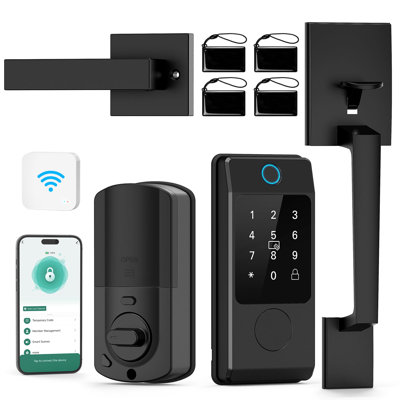 Wi-Fi Smart Deadbolt Lock With Handle & Keypad, Compatible Keyless Entry Door Lock, 5-In-1 Auto Locking Front Door Lock Set