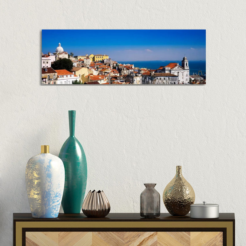 Coastal Cityscape, Alfama District, Lisbon, Portugal by Panoramic Images - Wrapped Canvas Panoramic Print