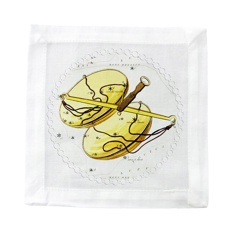 Zodiac Libra Cotton Sateen Cocktail Napkins, White
