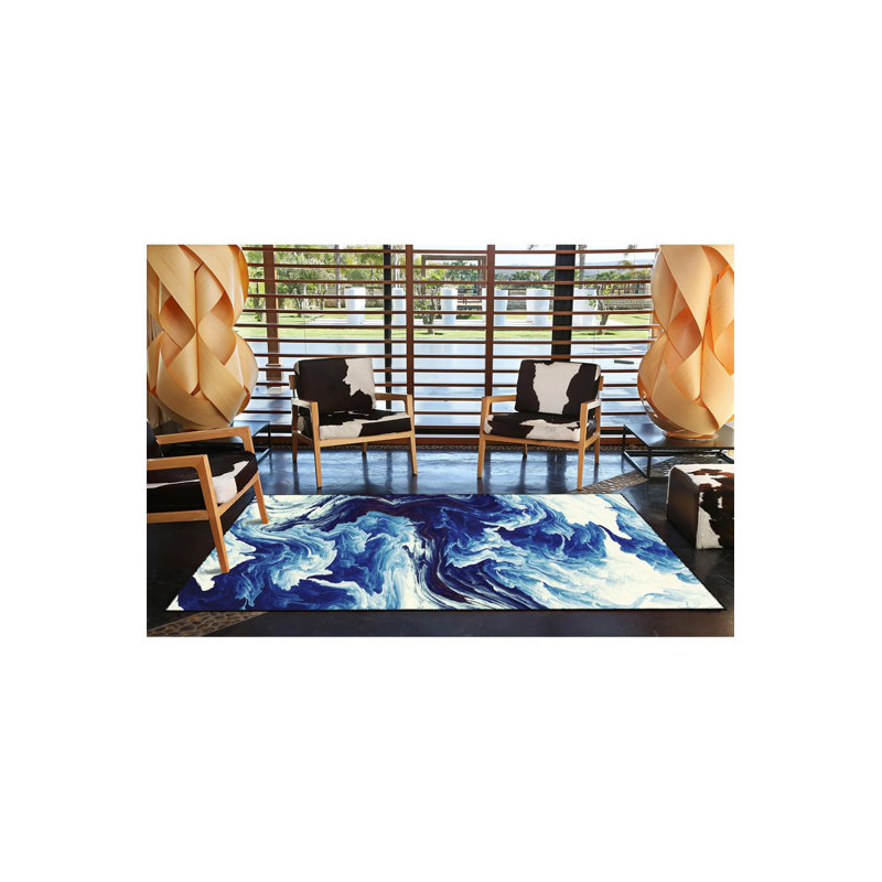 Tapis décoratif bleu lavable à la machine à motif océan, Sous-tapis carré 3 pi 3 po inclus