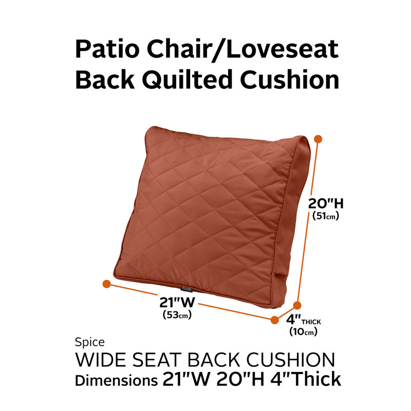Montlake Outdoor Loveseat Back Cushion, 4" H x 21" W x 20" D, Spice