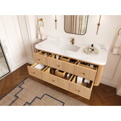 Hampton Floating Oak 60 In. W X 22 In. D Single Sink Bathroom Vanity In Dark Natural With 2 In. Quartz